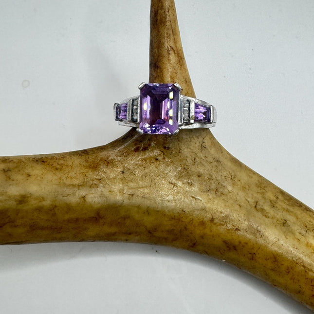 Purple Amethyst Cocktail Ring - Vintage Chunky Sterling Silver Band