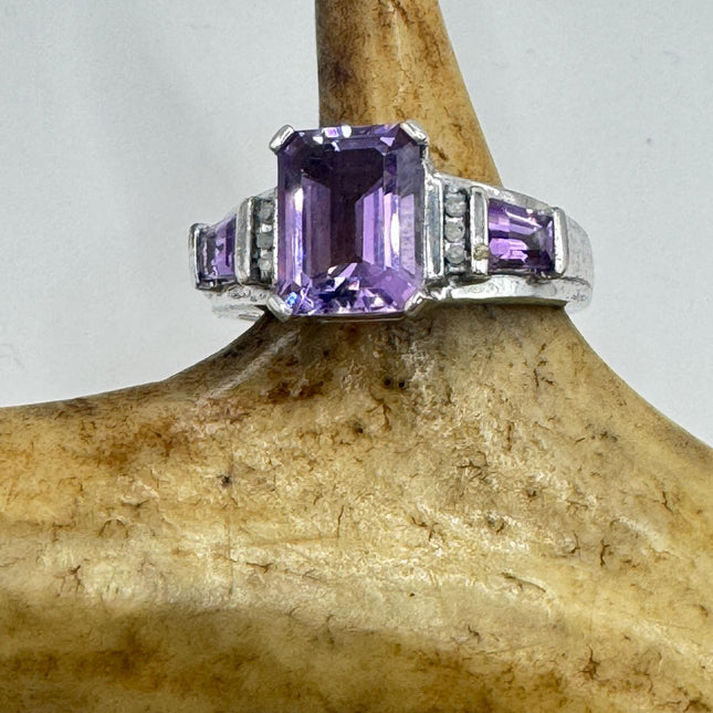 Purple Amethyst Cocktail Ring - Vintage Chunky Sterling Silver Band