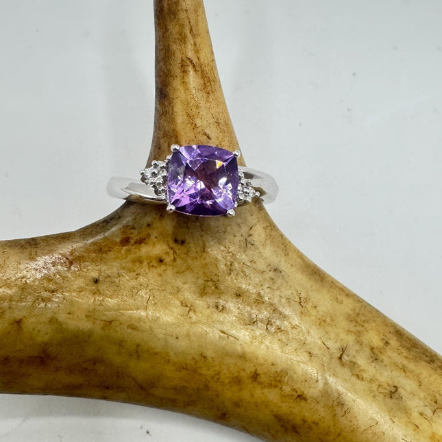 Purple Amethyst Cocktail Ring - Vintage Chunky Sterling Silver Band