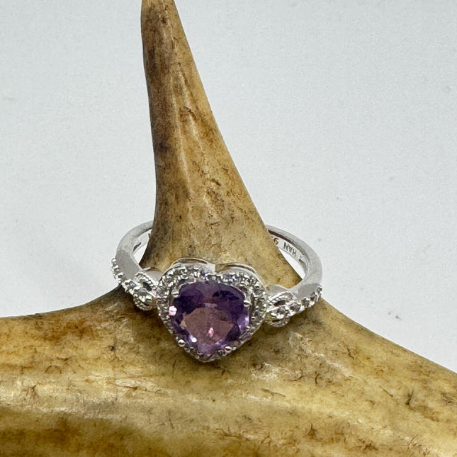 Purple Amethyst Heart Cocktail Ring - Vintage Chunky Sterling Silver Band