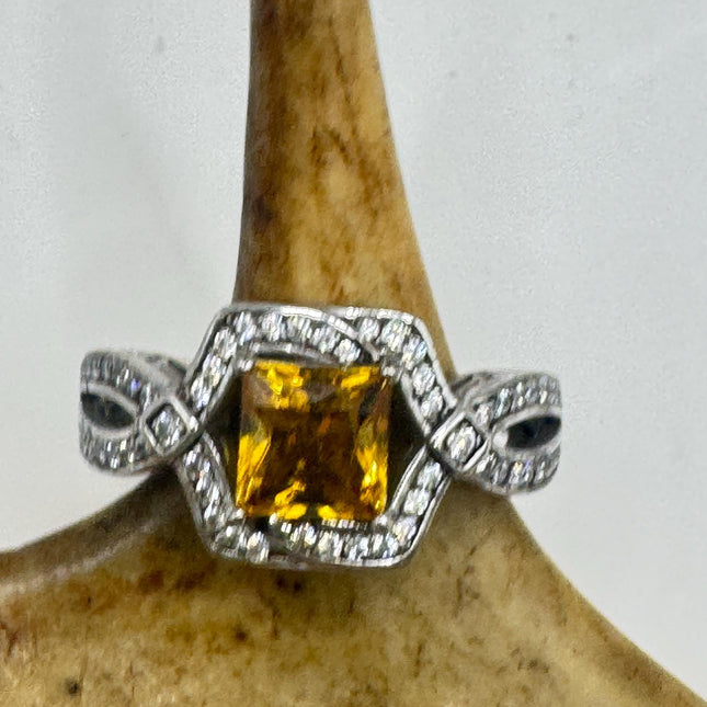 Vintage Golden Citrine Stacking Promise Ring Wedding Band 925 Sterling Silver