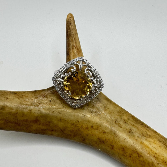 Vintage Golden Citrine Stacking Promise Ring Wedding Band 925 Sterling Silver