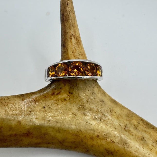 Vintage Golden Citrine Stacking Promise Ring Wedding Band 925 Sterling Silver