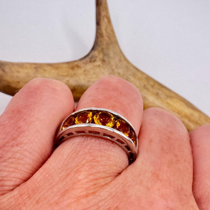 Vintage Golden Citrine Stacking Promise Ring Wedding Band 925 Sterling Silver