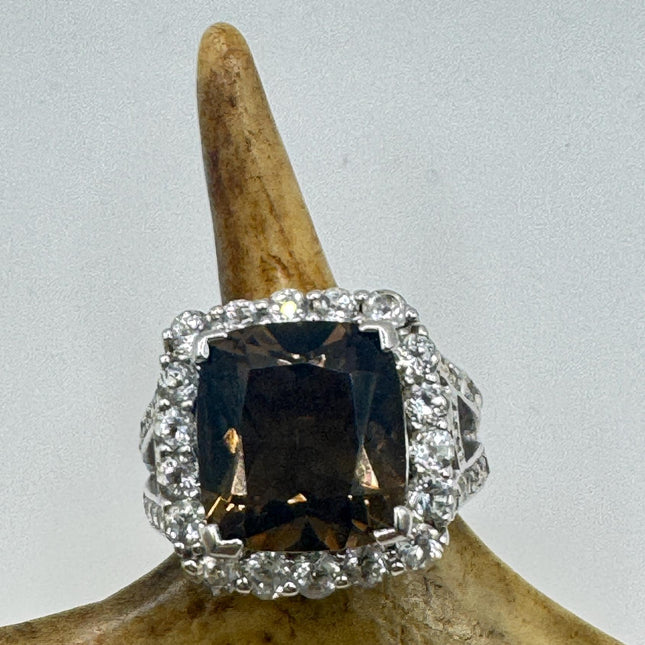 Vintage Smoky Topaz Chunky Cocktail Ring 925 Sterling Silver