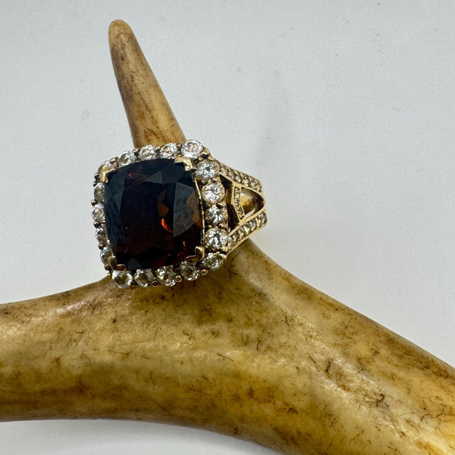 Vintage Smoky Topaz Chunky Cocktail Ring 925 Sterling Silver