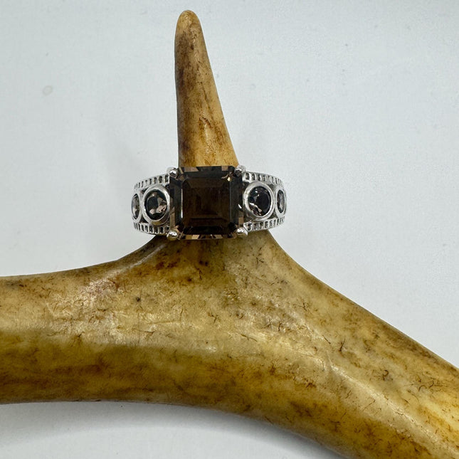 Vintage Smoky Topaz Chunky Cocktail Ring 925 Sterling Silver