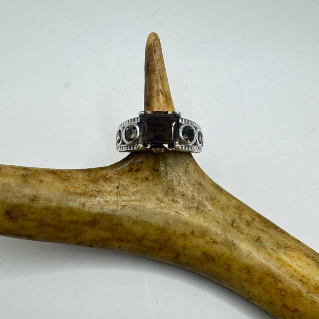 Vintage Smoky Topaz Chunky Cocktail Ring 925 Sterling Silver