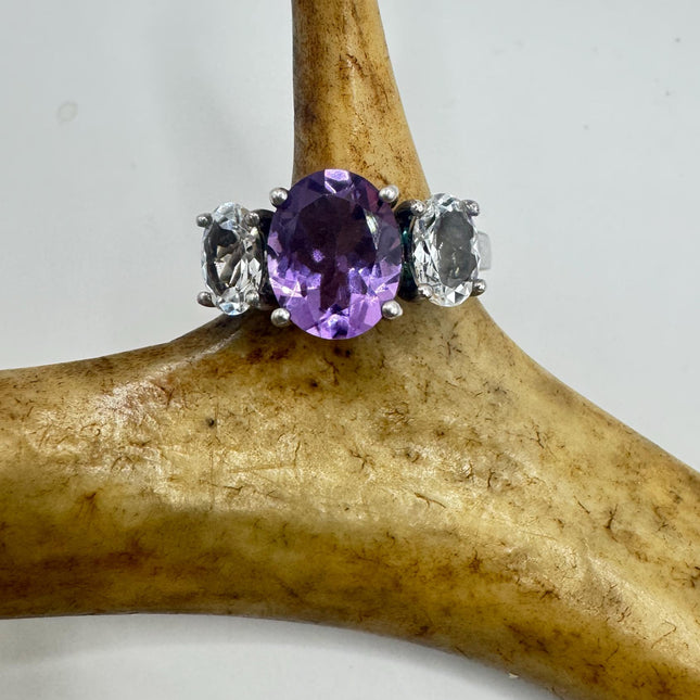 Purple Amethyst Cocktail Ring - Vintage Chunky Sterling Silver Band