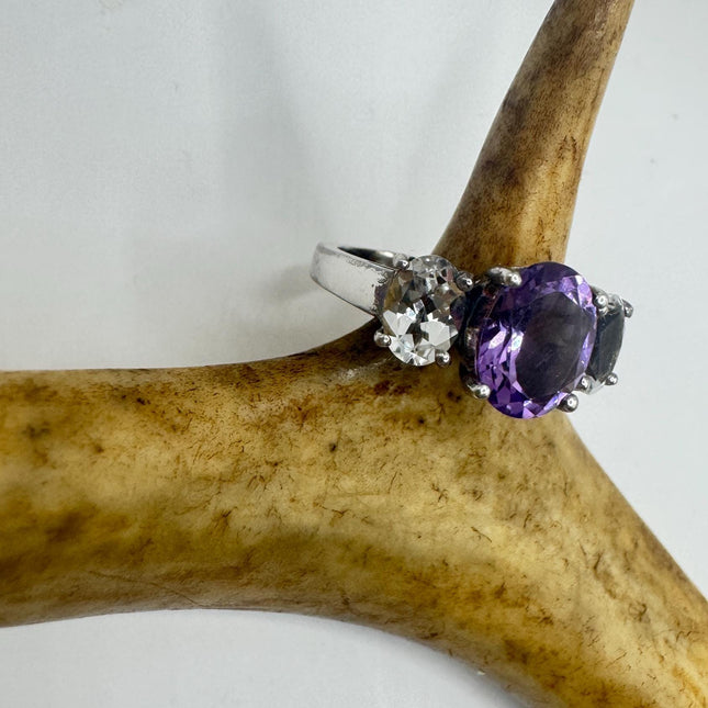 Purple Amethyst Cocktail Ring - Vintage Chunky Sterling Silver Band