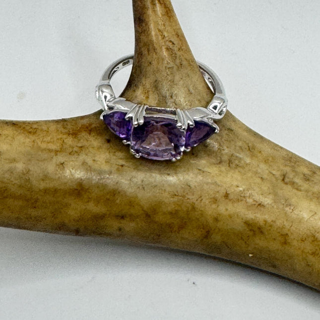 Purple Amethyst Cocktail Ring - Vintage Chunky Sterling Silver Band