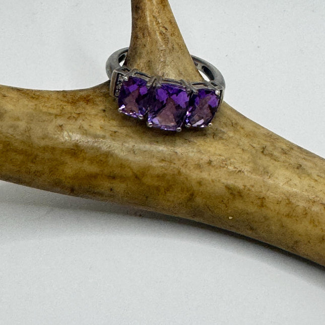 Purple Amethyst Cocktail Ring - Vintage Chunky Sterling Silver Band