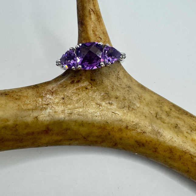 Purple Amethyst Cocktail Ring - Vintage Chunky Sterling Silver Band