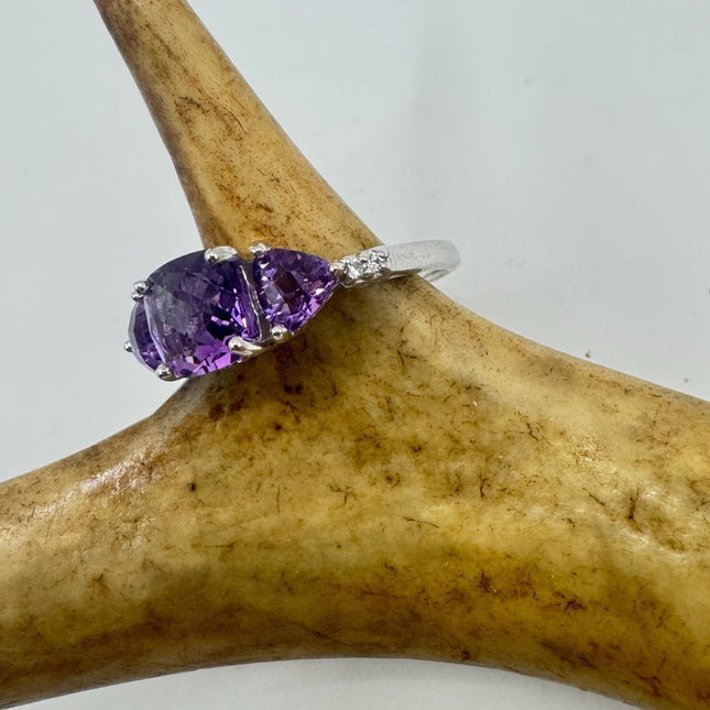 Purple Amethyst Cocktail Ring - Vintage Chunky Sterling Silver Band