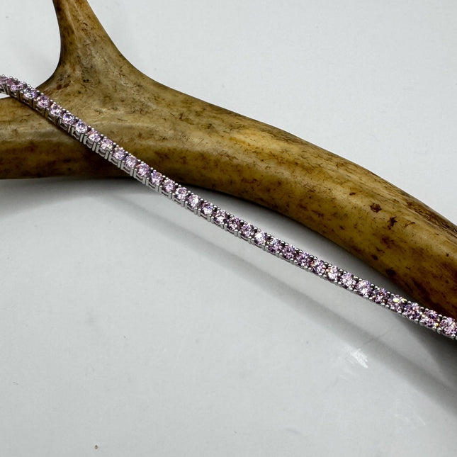 Vintage Pink Ice CZ Tennis Bracelet: 925 Sterling Silver