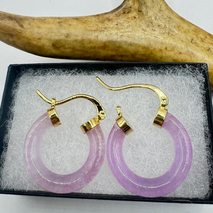 Vintage Pale Purple Lavender Jade Gold Lucky Hoop Earrings