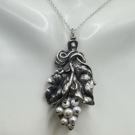 Vintage Grape Pearl Necklace 925 Sterling Silver