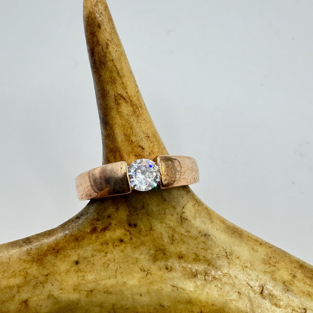 Vintage Cubic Zirconia Cocktail Ring: Rose Gold Sterling Silver Promise Ring, Size 6.5