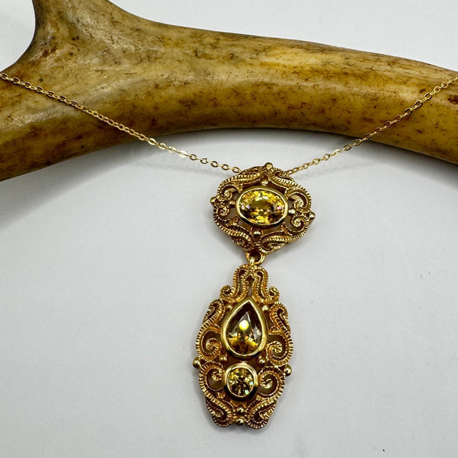 Vintage Citrine Necklace 925 Sterling Silver Chain | Statement Choker Stacking Layered