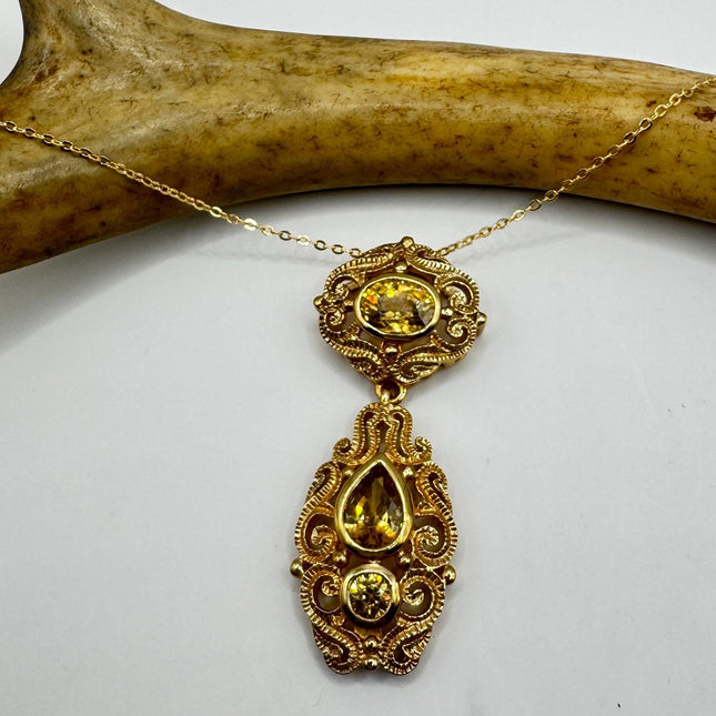 Vintage Citrine Necklace 925 Sterling Silver Chain | Statement Choker Stacking Layered