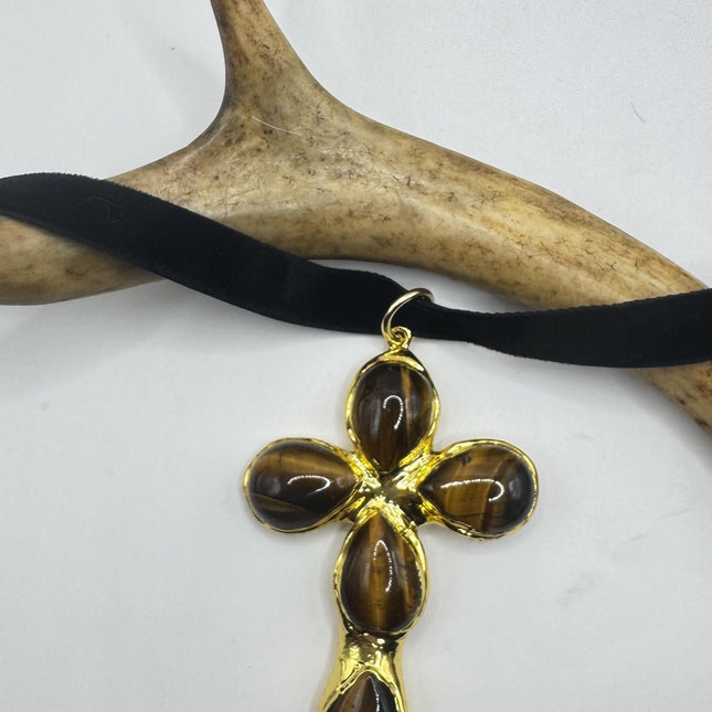 Vintage Tigers Eye Cross Choker Necklace