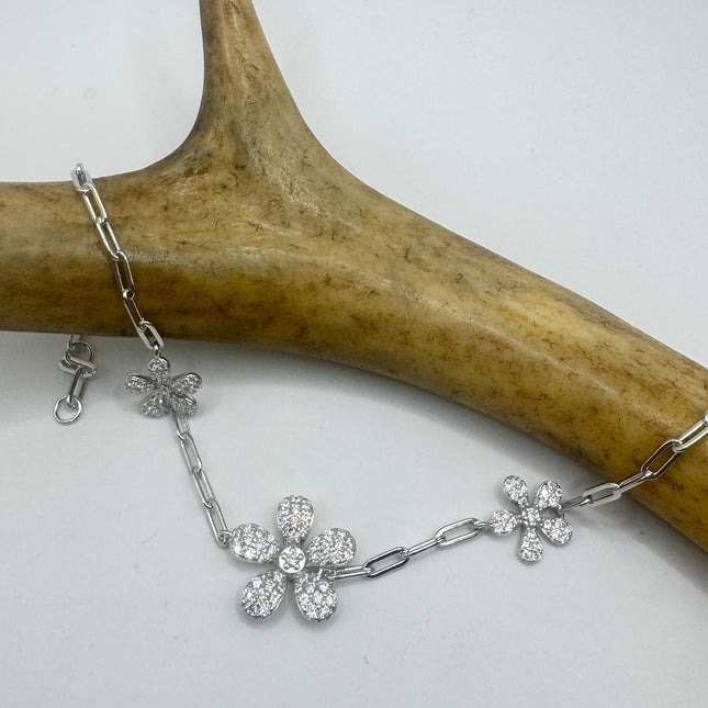 Vintage Filigree Flower Bracelet: 925 Sterling Silver Chain, 7.25 Inches