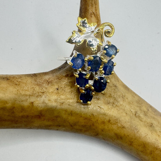 Vintage Blue Iolite Grape Ring Band - 925 Sterling Silver - Size 7.75
