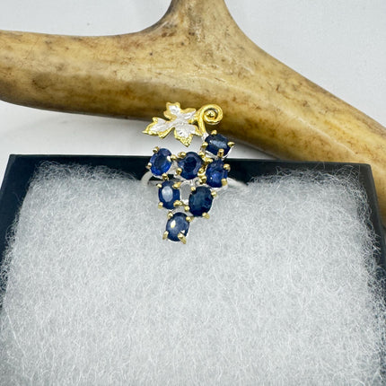 Vintage Blue Iolite Grape Ring Band - 925 Sterling Silver - Size 7.75