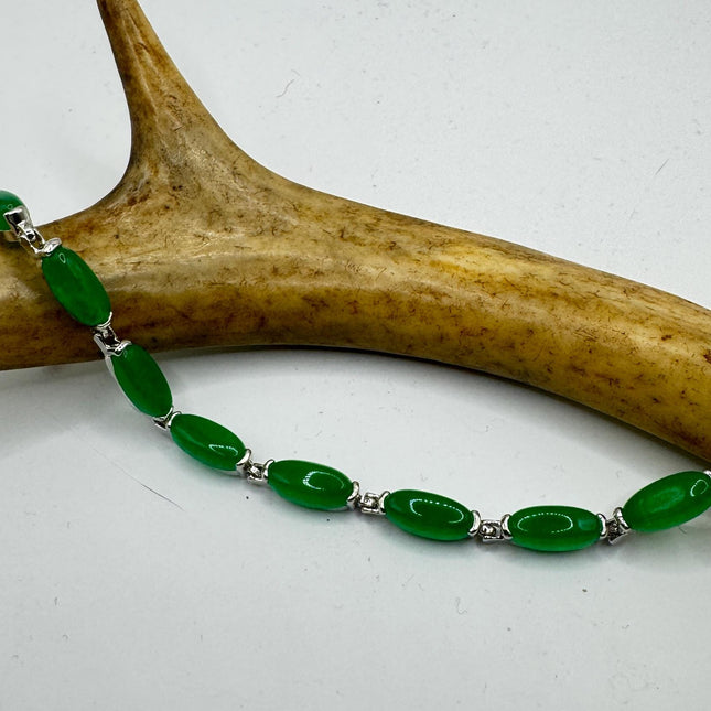 Vintage Green Lucky Jade Silver Bracelet 8 inch