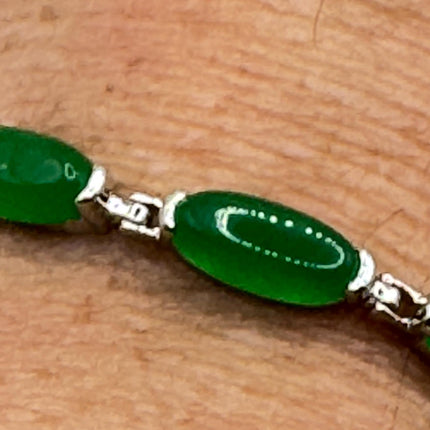 Vintage Green Lucky Jade Silver Bracelet 8 inch