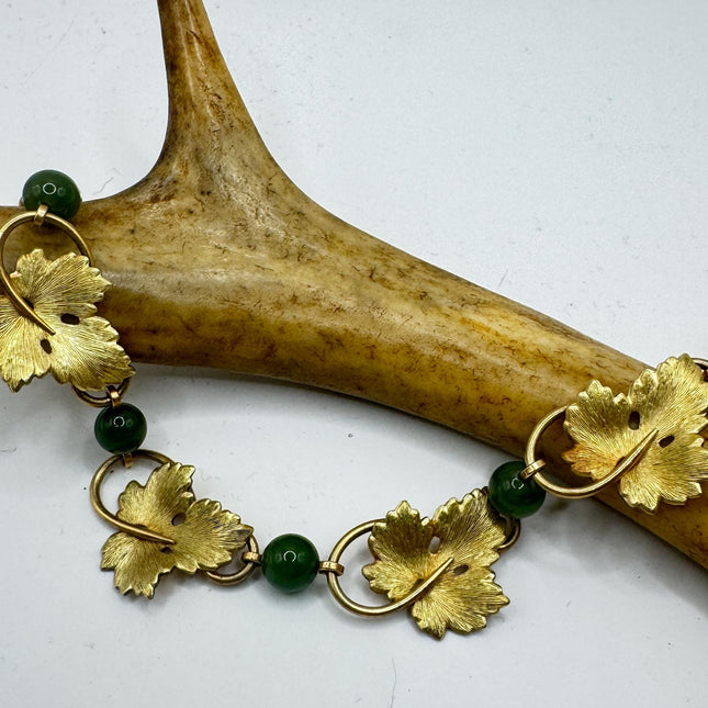 Vintage Green Jade Gold Filled Bracelet - Minimal Everyday Layered Stacking - Dainty Simple Design