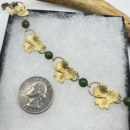 Vintage Green Jade Gold Filled Bracelet - Minimal Everyday Layered Stacking - Dainty Simple Design