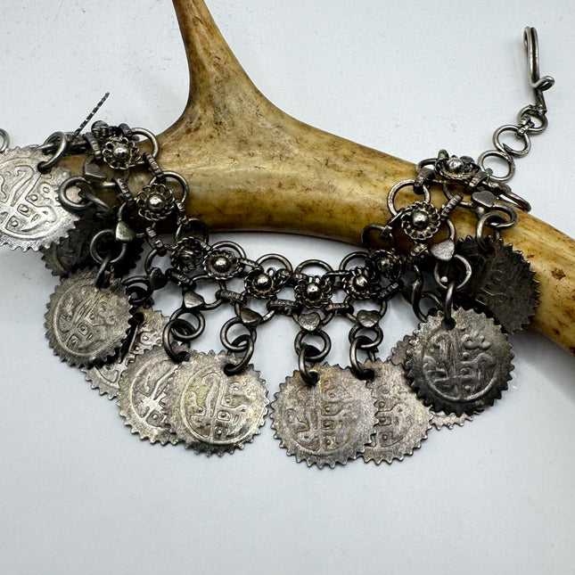 Vintage Circle charm Belly Dance bracelet Chunky Stackable Layered Silver