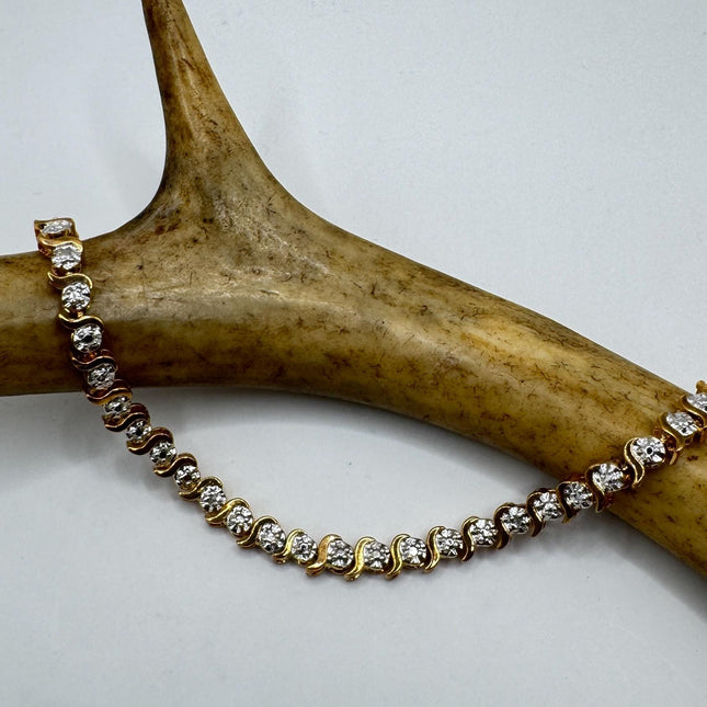 Vintage Diamond Chip Bracelet Golden 925 Sterling Silver