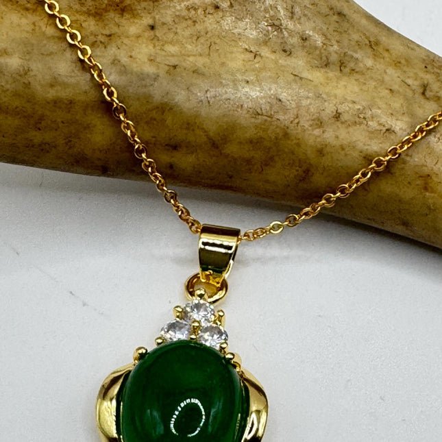 Vintage Green Jade Deco Choker Necklace - Golden Bronze