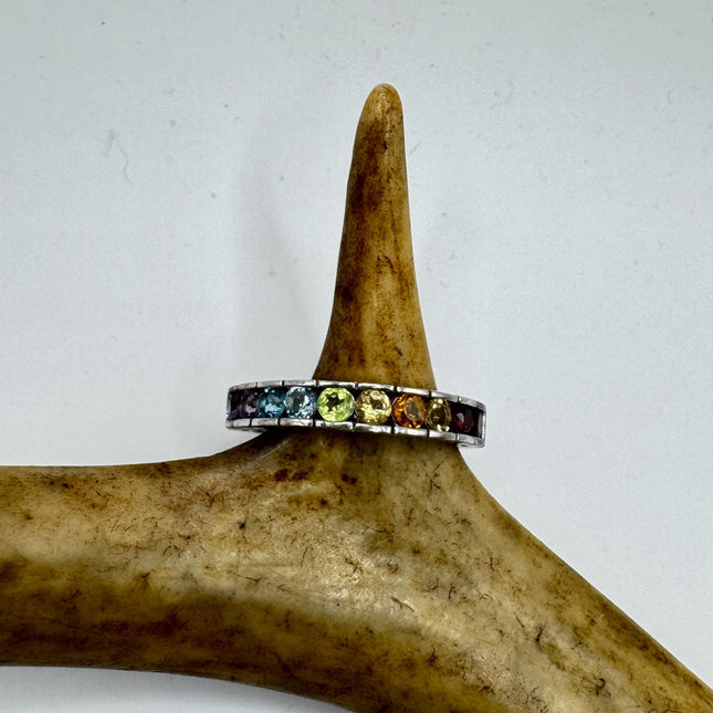 Vintage Rainbow Gemstone Stackable Eternity Ring in 925 Sterling Silver - Engagement Wedding Promise