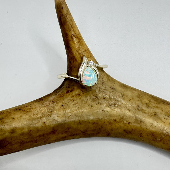 Vintage Fire Opal Sterling Silver Ring: Promise, Wedding, Stacking