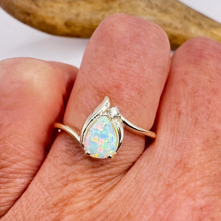 Vintage Fire Opal Sterling Silver Ring: Promise, Wedding, Stacking