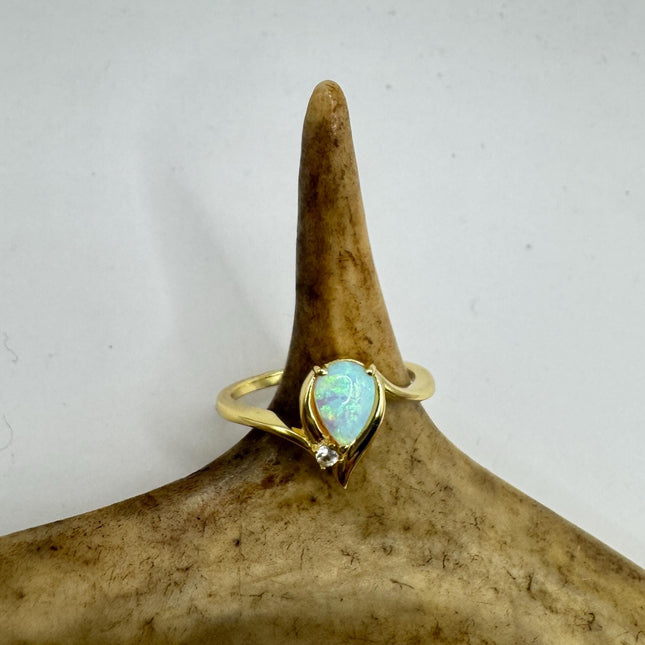 Vintage Fire Opal Golden Sterling Silver Ring: Promise, Wedding, Stacking
