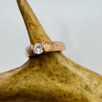 Vintage Cubic Zirconia Cocktail Ring: Rose Gold Sterling Silver Promise Ring, Size 6.5