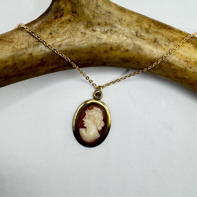 Vintage Cameo Pendant Necklace: Gold Filled Charm, Delicate Chain