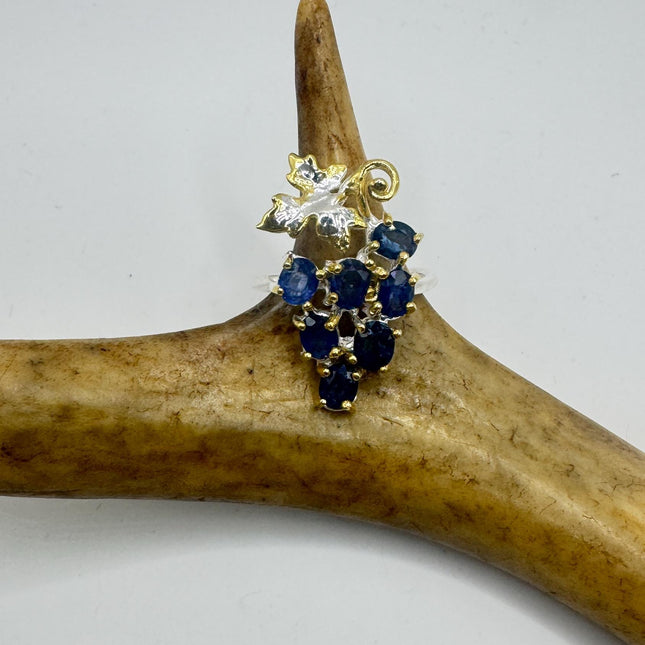 Vintage Blue Iolite Grape Ring Band - 925 Sterling Silver - Size 7.75
