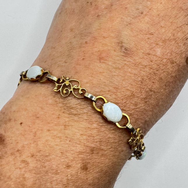 White Fire Opal Tennis Bracelet Gold Filled