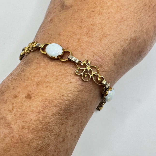 White Fire Opal Tennis Bracelet Gold Filled