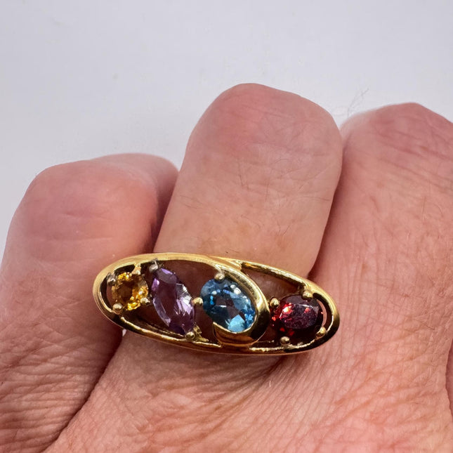 Vintage Rainbow Gemstone Stackable Eternity Ring in Gold 925 Sterling Silver - Engagement Wedding Promise