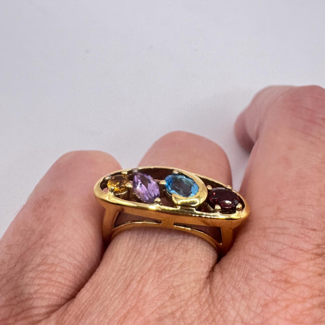 Vintage Rainbow Gemstone Stackable Eternity Ring in Gold 925 Sterling Silver - Engagement Wedding Promise