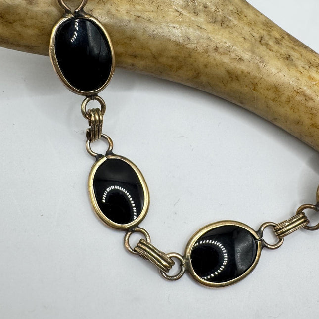 Vintage Black Onyx Gold Filled Bracelet