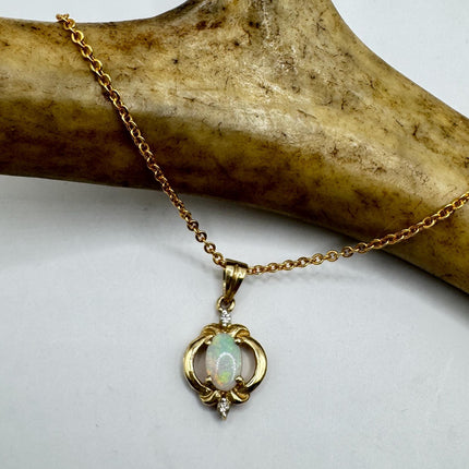 Vintage White Fire Opal Necklace: Delicate Gold Filled Chain
