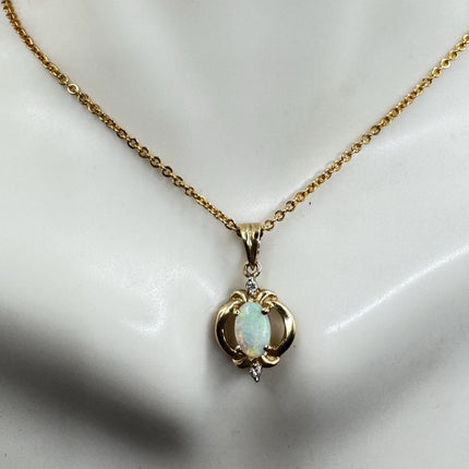 Vintage White Fire Opal Necklace: Delicate Gold Filled Chain