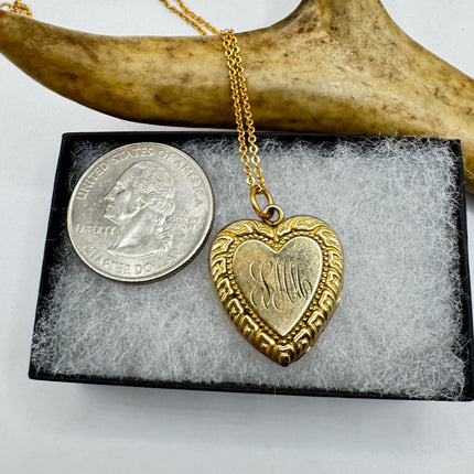 Vintage Gold Filled Heart Locket | Engraved Necklace